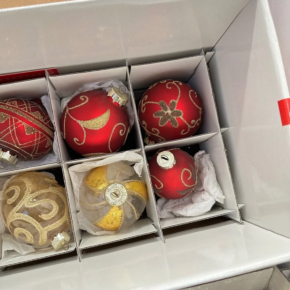 Winter Lane Red Gold Glass Christmas Ornaments Set of 20 Glitter Sequin Assorted